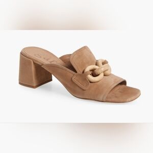 Pedro Garcia Tan Suede Mules with Chain Detail